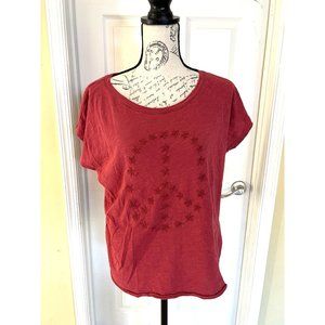 Lucky Brand Red TShirt Star Embroidery Woman's Large Causal Peace Summer Large